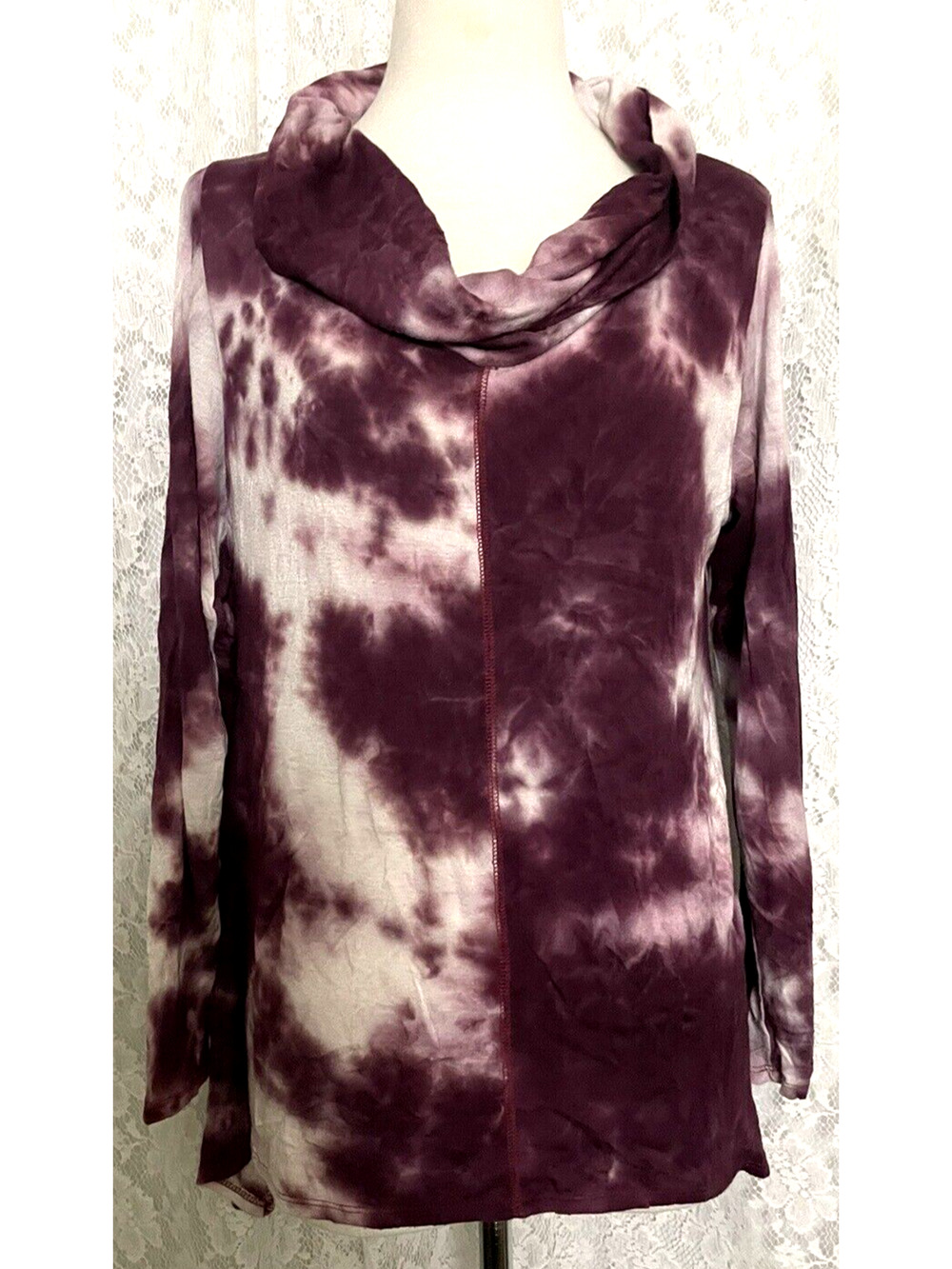 Forgotten Grace Tie Dye Cowl Neck Sweater Long Sleeve Womens Small Burgundy Sz L